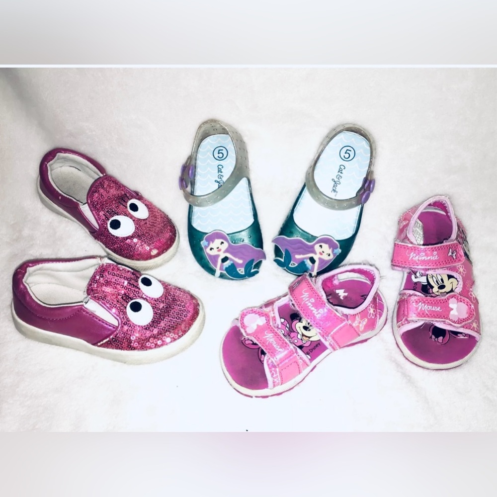 Girls shoes Bundle 3 Shoes size 5 Mermaid , 6 1/2 Slip - On and Size 6 Sandals
